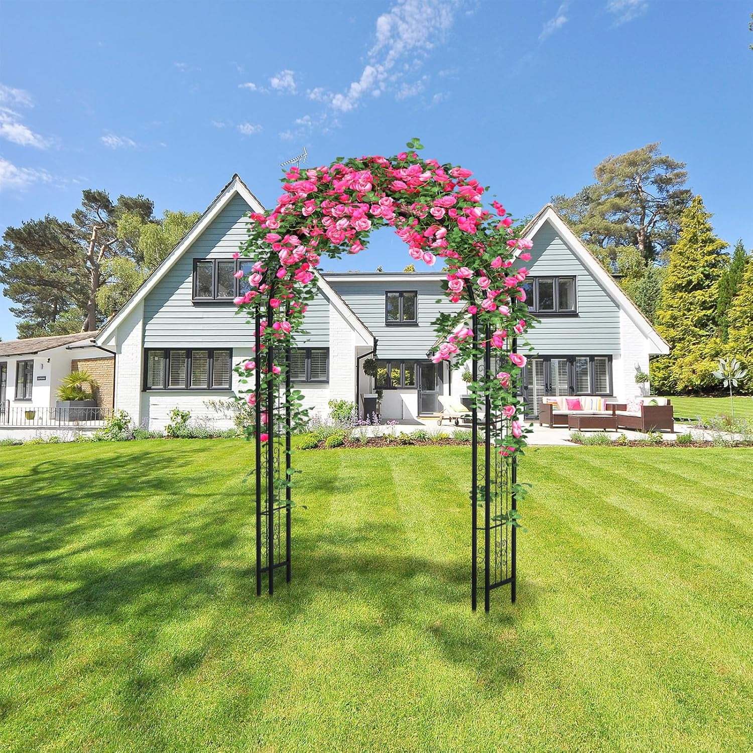 88 in Steel Garden Arch Arbor Trellis for Climbing Plants Outdoor,Yard,Garden,Climbing Plants 7 ft Decorative Wire Lattice,Outdoor Wedding Arch(Black) - Image 2