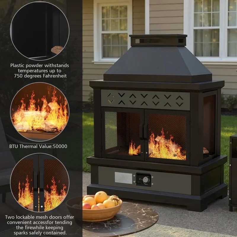 GAZEBETER Outdoor Gas Fireplace, 35" 50000 BTU Patio Gas Fire Pit Propane with Rain Cover, CSA Certified, Adjustable Flame for Deck, Backyard, Balcony - Image 4