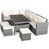 Costway 7 PCS Patio Rattan Dining Set Sectional Sofa Couch Ottoman Garden Red - Image 12