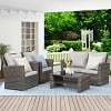 Superjoe 4 Pcs Outdoor Patio Furniture Sets, Wicker Rattan Conversation Set with Coffee table, Brown - Image 6