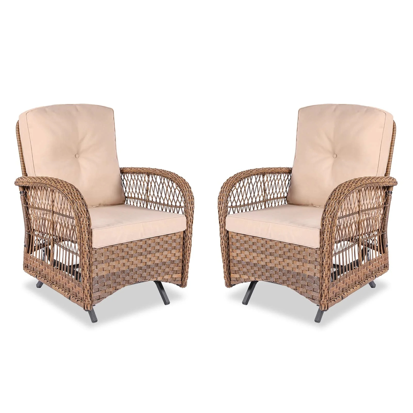 MEETWARM Patio Wicker Rocking Glider Set, All-Weather Outdoor Rattan Patio Rocking Chairs of 2, Patio Conversation Set with Thickened Cushions for Porch Garden & Backyard, Navy Blue - Image 15
