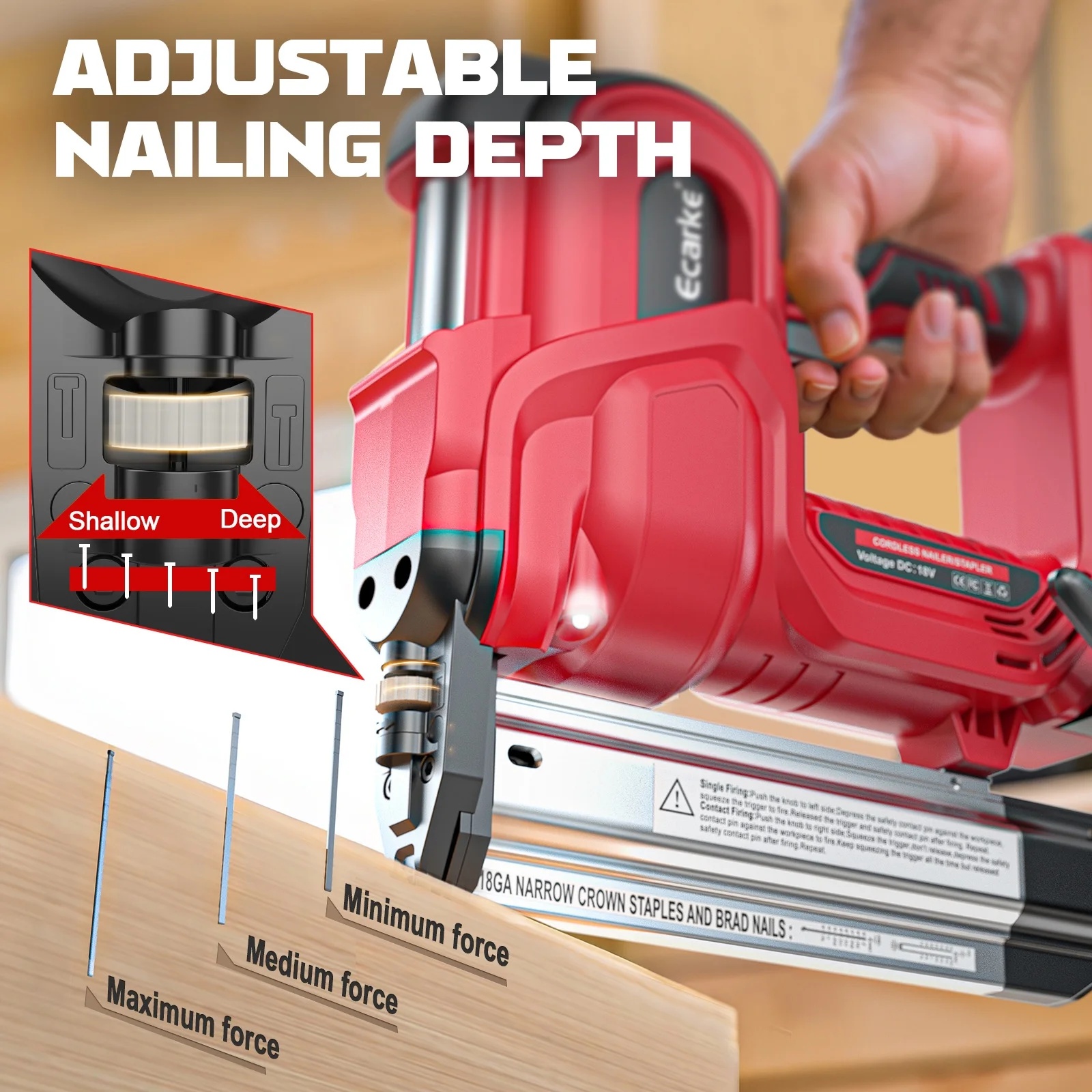 Gauge Electric Nail Gun Compatible with Milwaukee Battery,2 in 1 Cordless Brad Nailer and Stapler with 18GA Nails/Staples,Battery for M18 18V Power,2 Firing Modes for Trim Wood Crafting DIY - Image 5