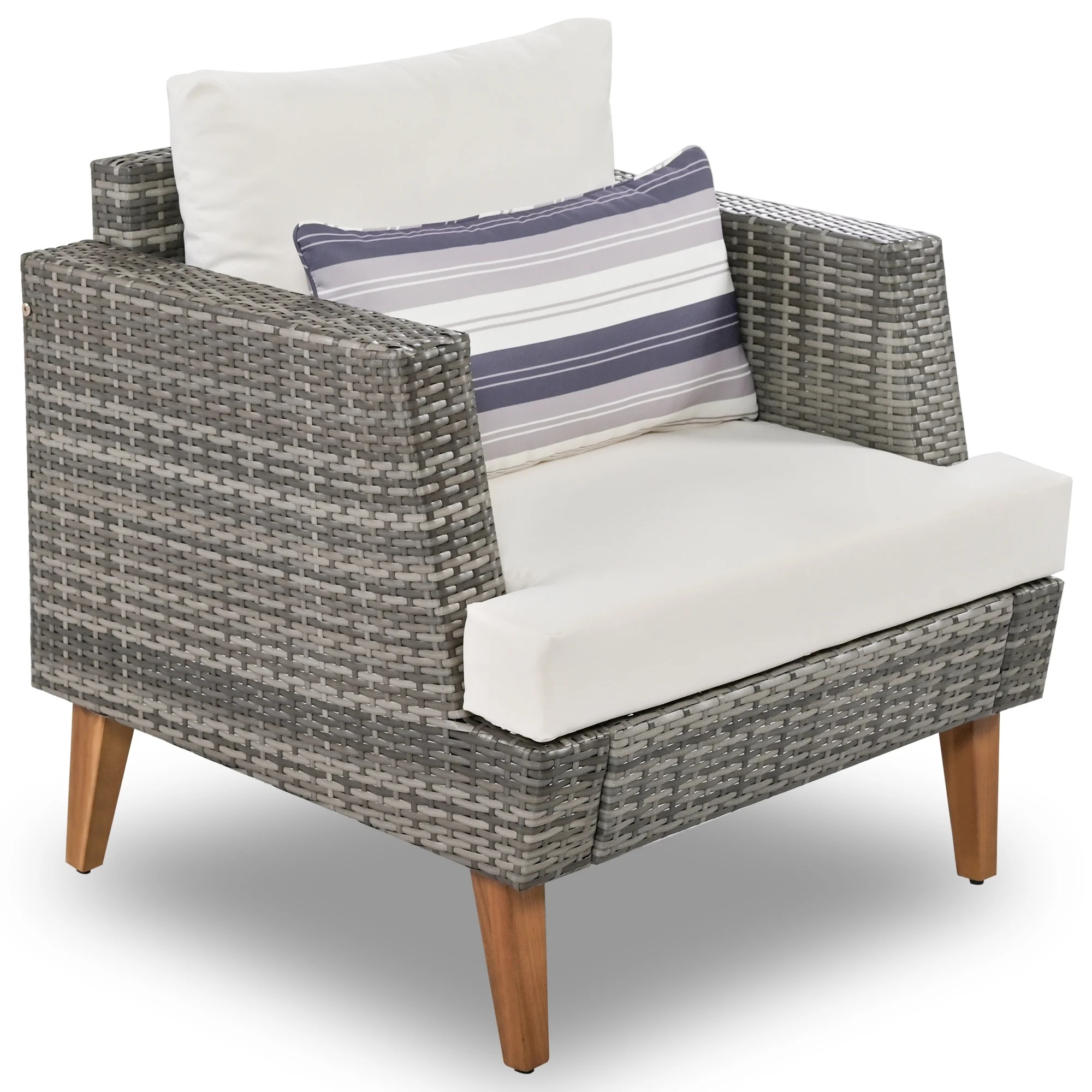 6 Pieces Wicker Patio Furniture Set Outdoor Conversation Set, All Weather PE Rattan Sectional Sofa Couch with Storage Table and Cushions, Beige - Image 4