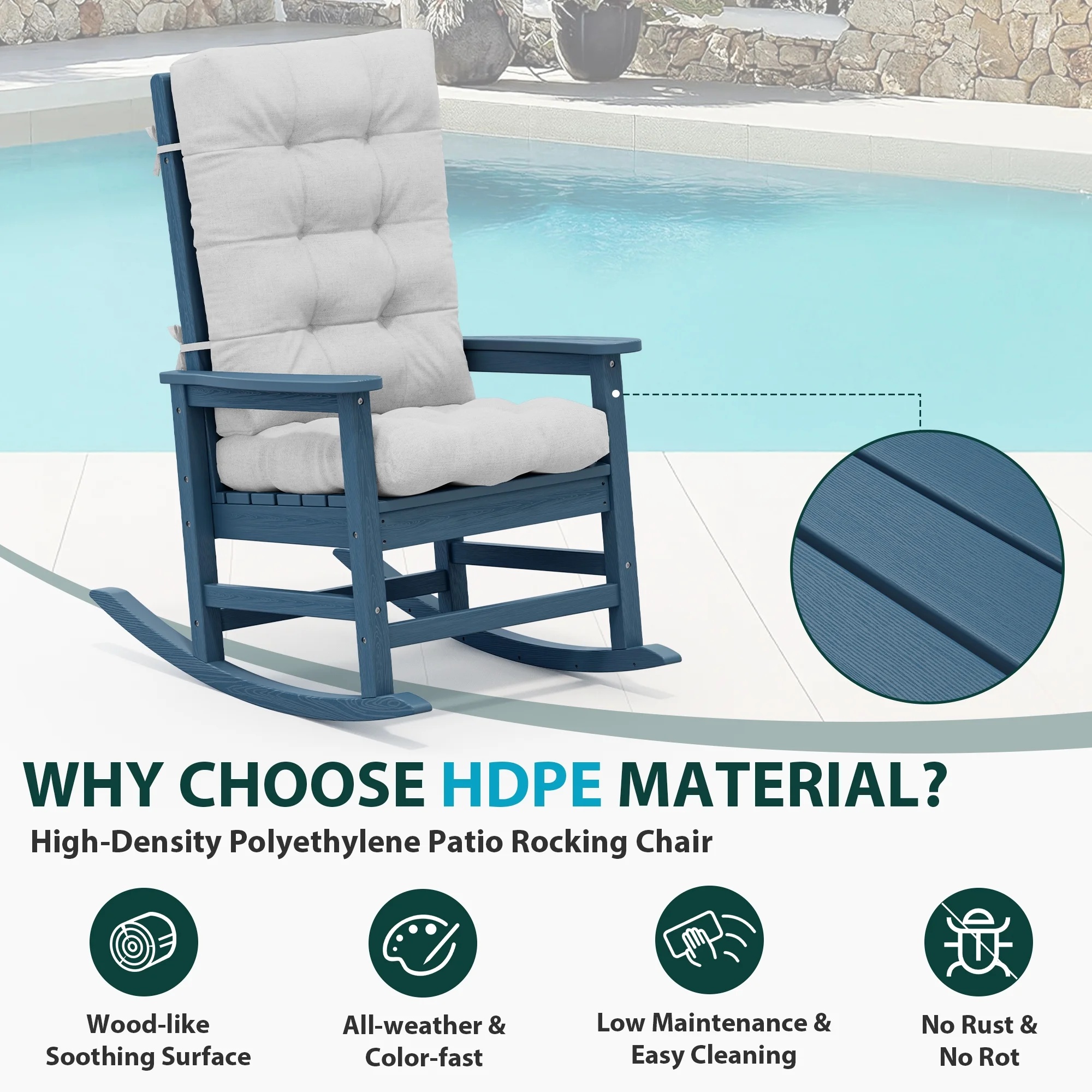 KINGYES HDPE Outdoor Rocking Chairs Set of 2,HDPE Patio Rocker for Porch,Black - Image 20