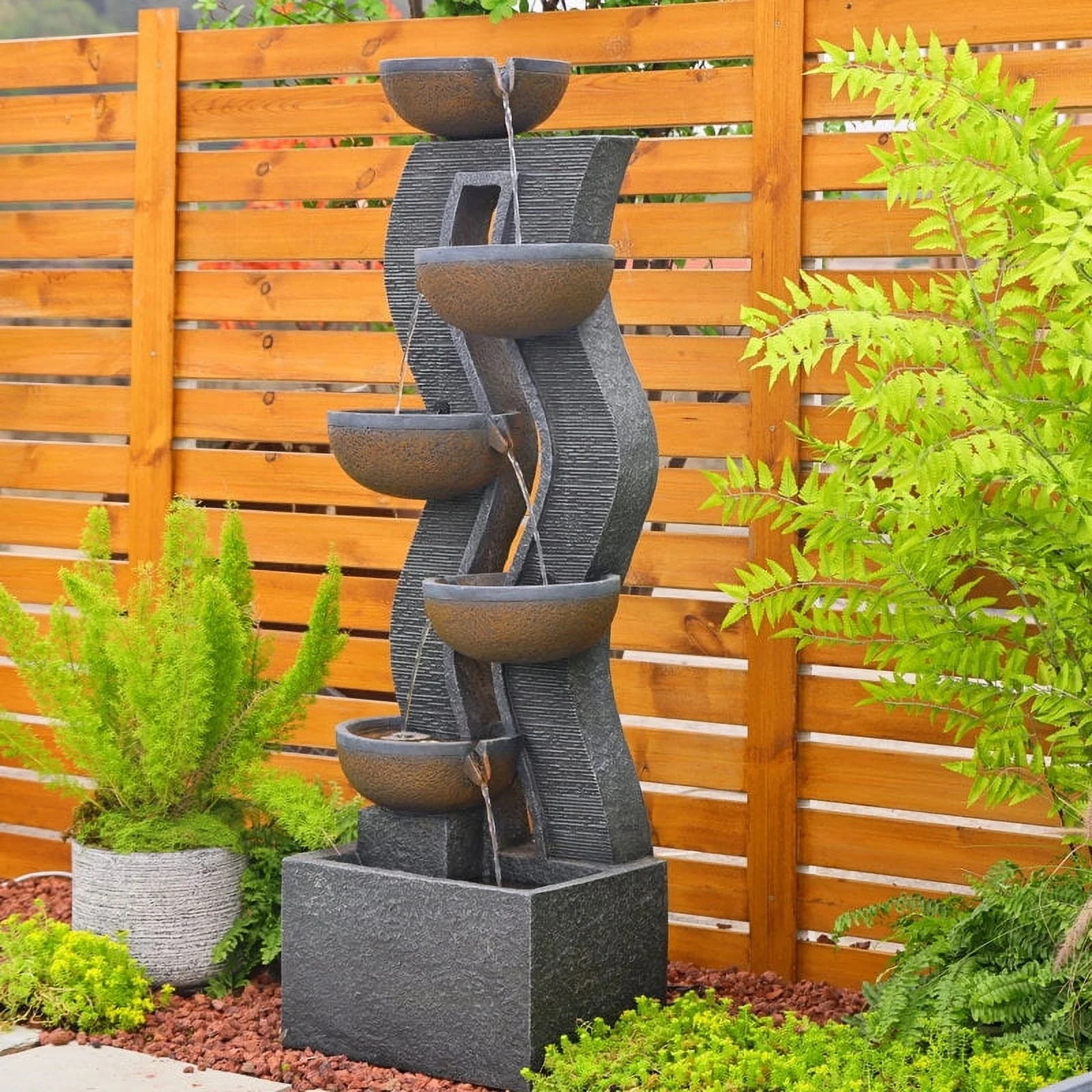 6-Tiered Garden Water Fountains Large Outdoor Fountains and Waterfalls with Light for Patio Yard Porch Pool Decor - Image 7