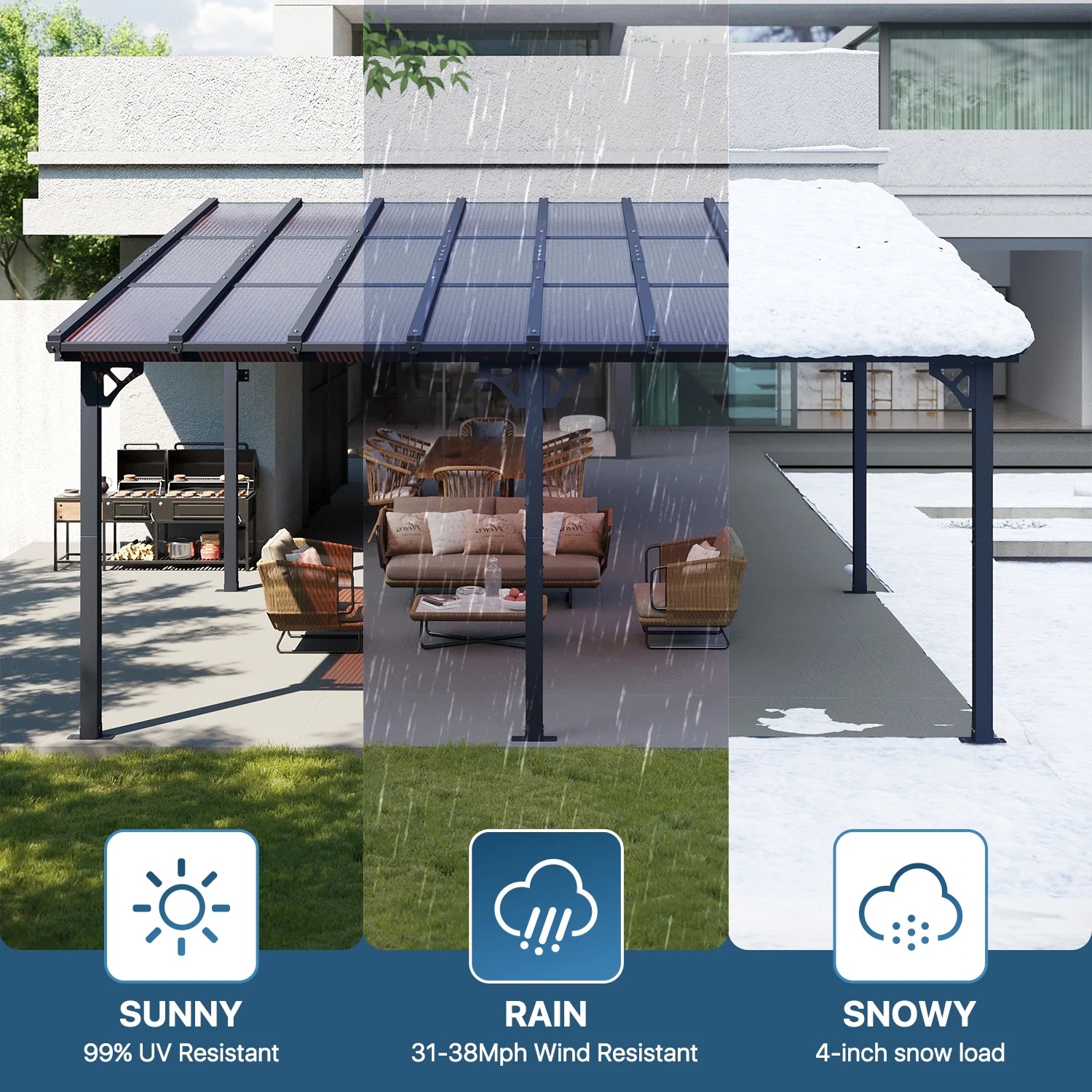 Sumnthink 10'x12' Gazebo for Patio, Gazebo Pergola with Sloped Roof, Large Wall-Mounted Heavy Duty Awnings, for Patio, Deck and Backyard - Image 24