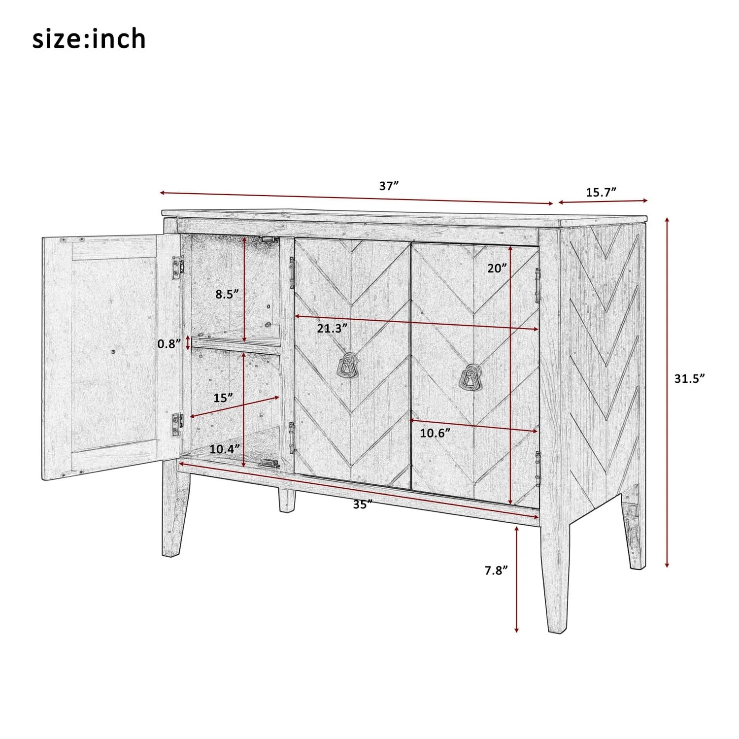 Ouyessir Solid Wood Buffet Sideboard Entry Console Table ,Antique Storage Cabinet with Doors and Adjustable Shelf, for Living Room , Dining Room, Kitchen, 37" Lx15.7 Wx31.5 H,Cream White - Image 12