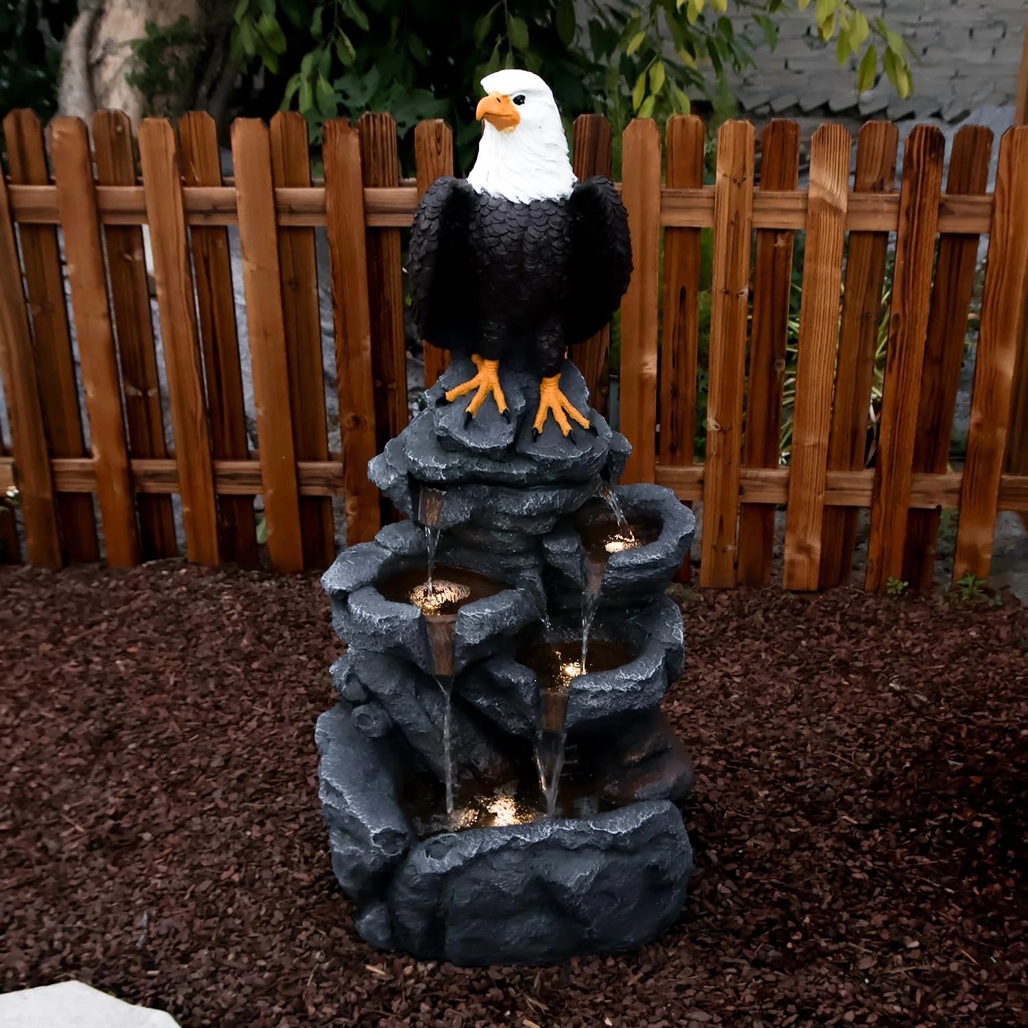 Bald Eagle Statue Outdoor Fountain Tiered Cascading Rock Water Fountain Outdoor Garden Waterfall Decor for Garden Patio Backyard Deck Porch Outside Water Feature 39.76" H - Image 4