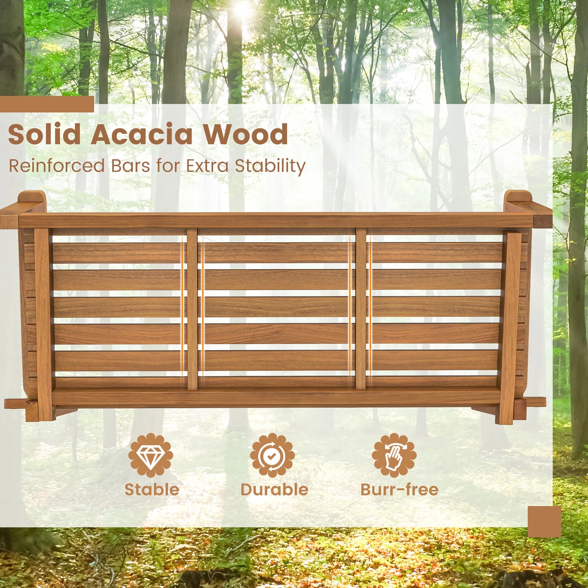Gymax 2-Person Acacia Wood Outdoor Porch Swing Patio Hanging Bench Chair Natural - Image 4