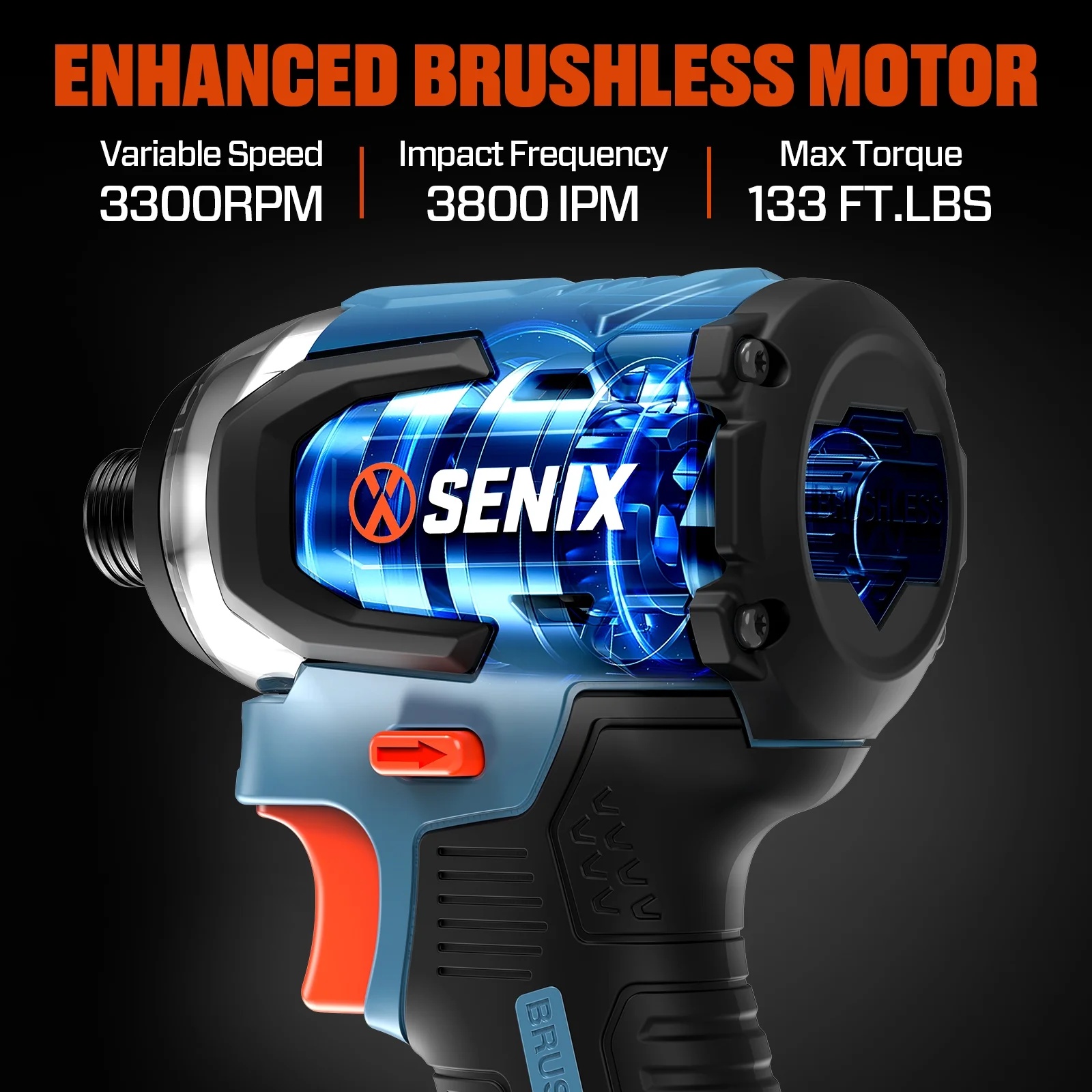 SENIX 20 Volt Max* 1/4-Inch Impact Driver, Brushless Motor, 130 Foot-Pound of Max Torque, 3000 RPM (Battery, Charger and Soft Bag Included) PDIX2-M2 - Image 4