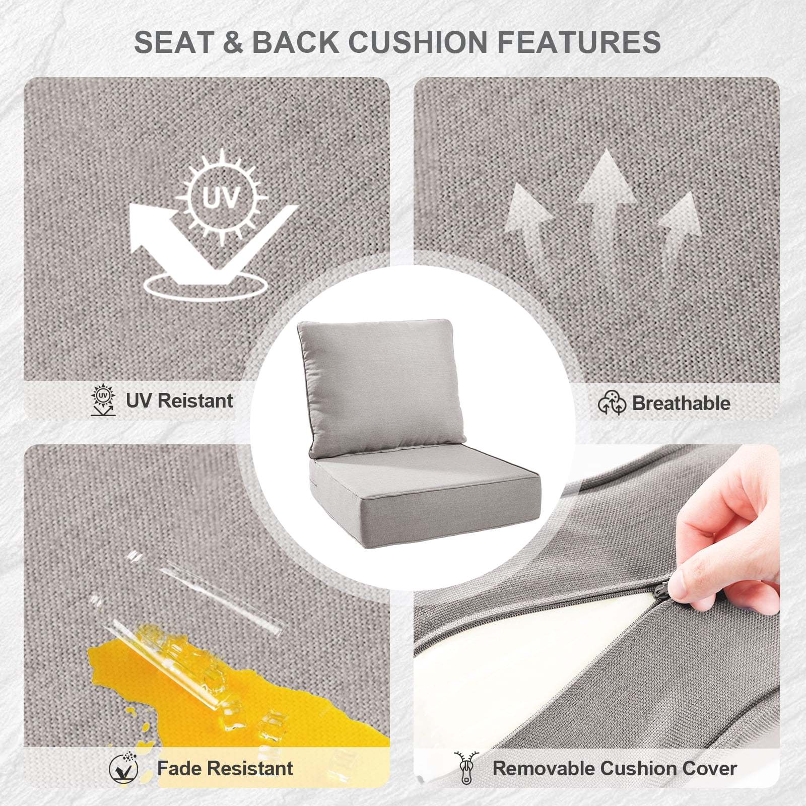 Terraloom 6 Inch Outdoor Cushions 24x24" - Water Resistant 2 Set Deep Seating Patio Chair Back&Seat Cushion for Wicker Rocking Swivel Chairs Loveseat Couch Sectional Sofa in Beige - Image 6