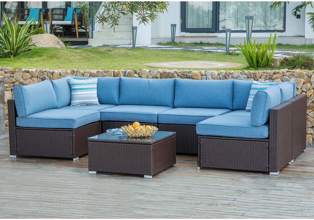 COSIEST 7-Piece 6-Seats Outdoor Brown Wicker Patio Sectional Sofa Set with Coffee Table - Image 3