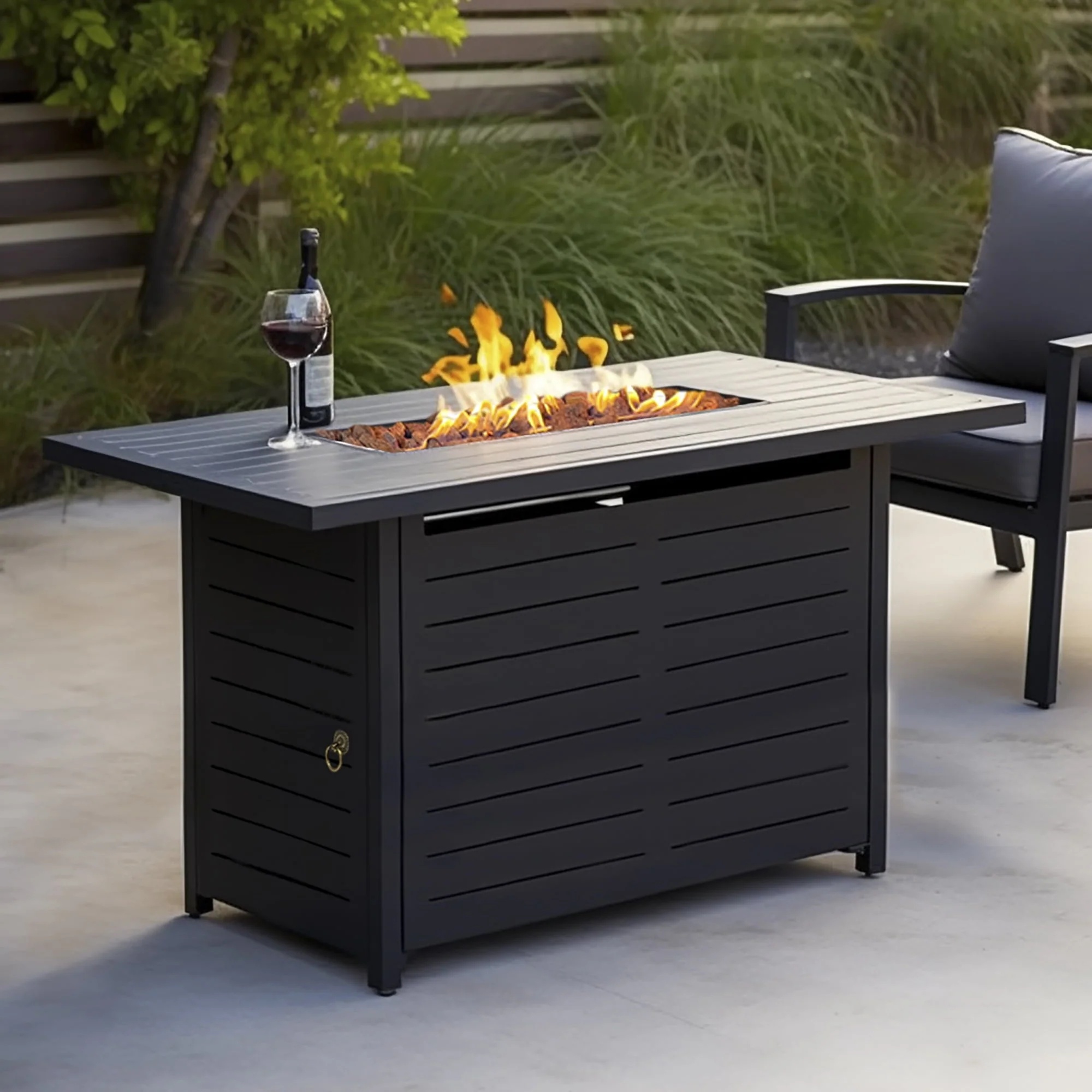 Kinger Home 42 inch Outdoor Propane Fire Pit Table for Patio, 50,000 BTU CSA Certified, Aluminum Frame, Lid, Weather Cover, Lava Rocks - Image 2