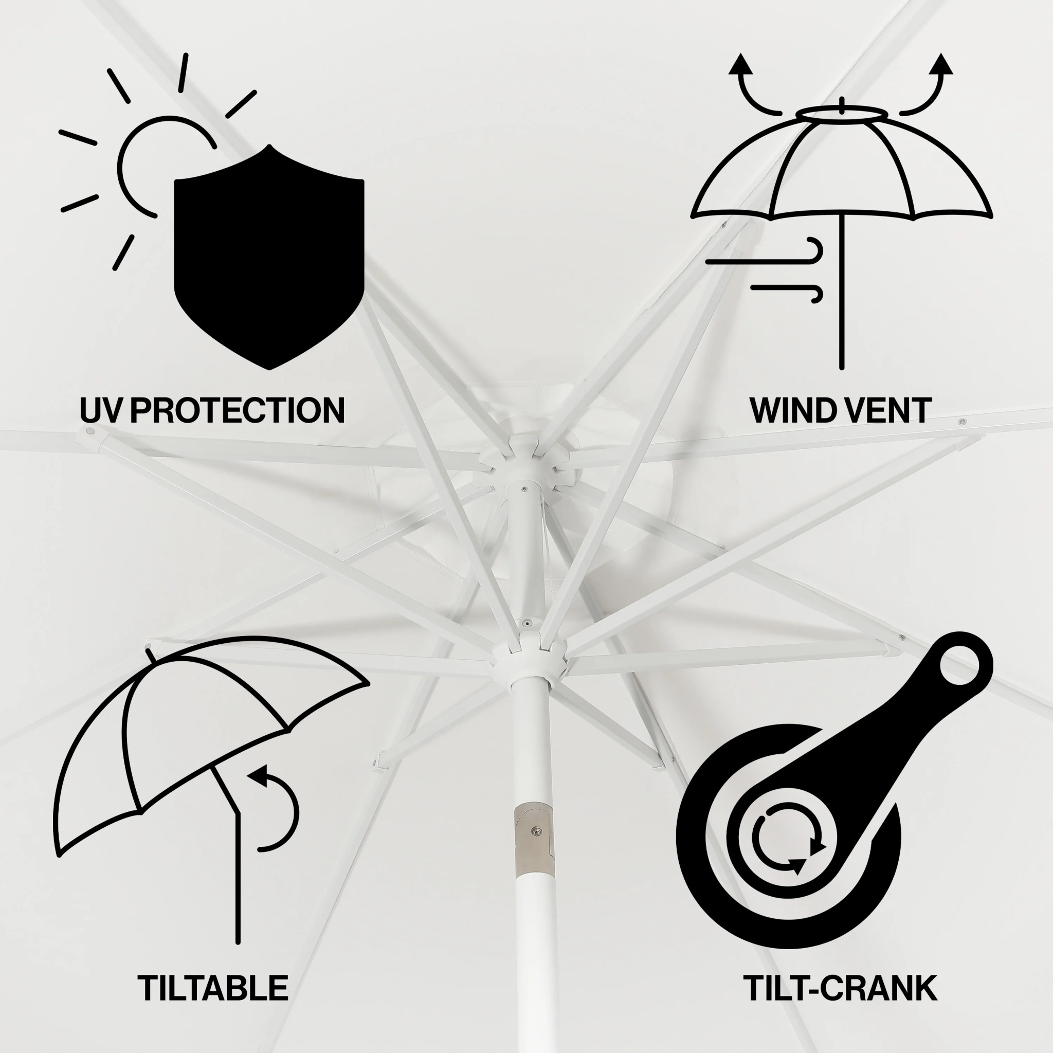 JONATHAN Y Baiona 9 ft. Market Patio Umbrella, Classic Mid-Century with UV Protection, Auto-Tilt, Crank and Wind Vent, White/Coral Pink - Image 23