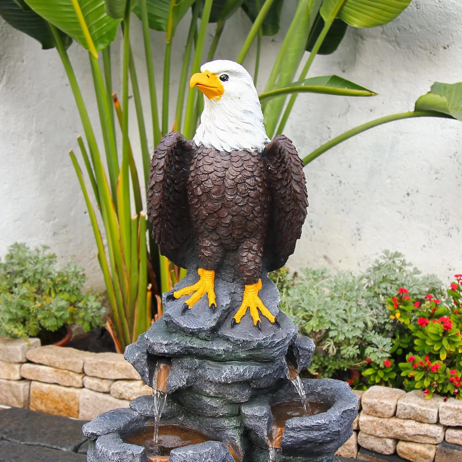 Bald Eagle Statue Outdoor Fountain Tiered Cascading Rock Water Fountain Outdoor Garden Waterfall Decor for Garden Patio Backyard Deck Porch Outside Water Feature 39.76" H - Image 5