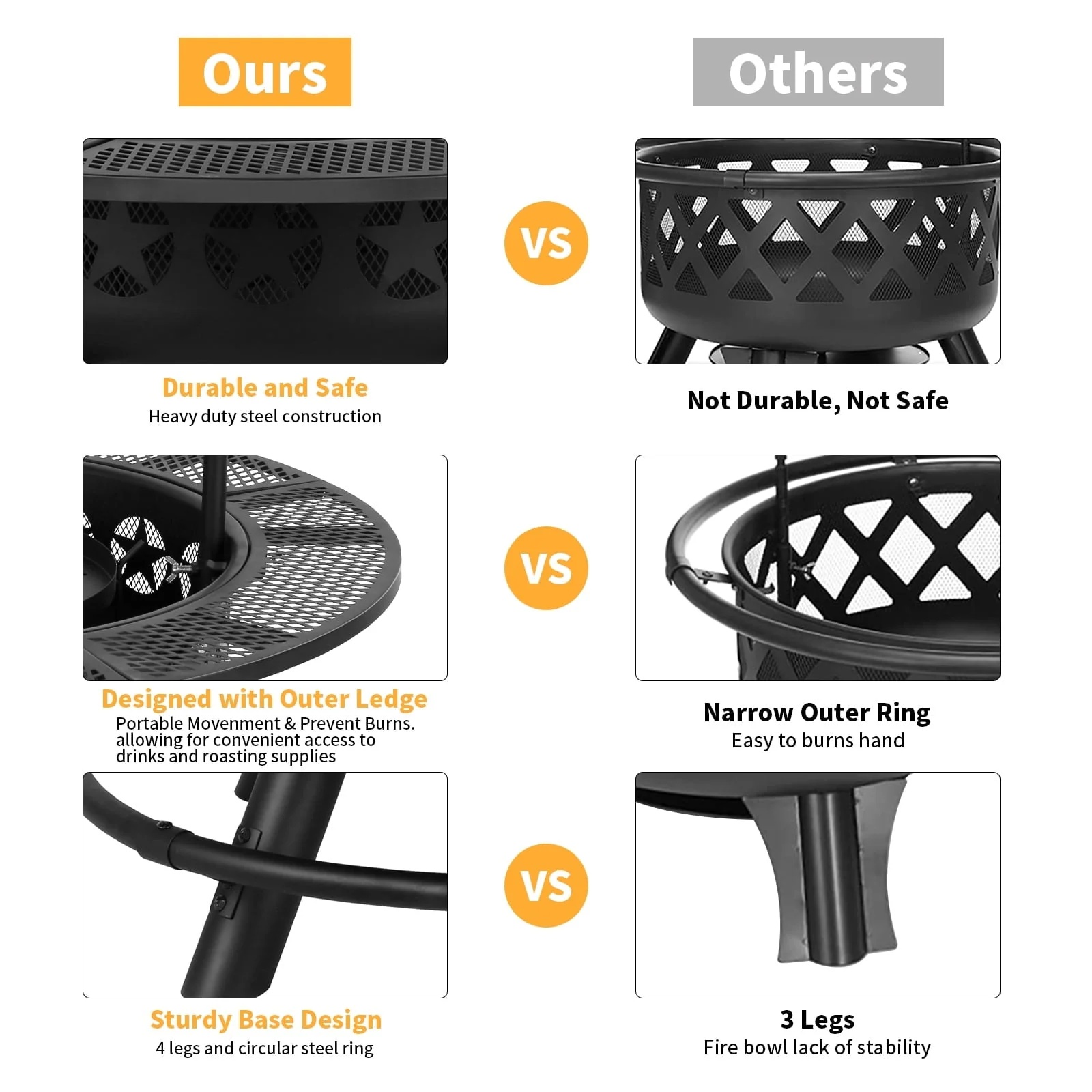 Hykolity 35 Inch Fire Pit with Cooking Grate & Charcoal Pan, Outdoor Wood Burning BBQ Grill Firepit Bowl with Cover Lid, Steel Round Table for Backyard Bonfire Patio Picnic - Image 8