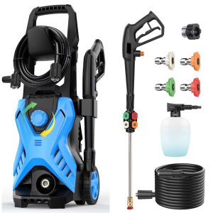 5000 PSI Electric Pressure Washer, 2.8 GPM Power Washer with 33FT Extension Hose, Pressure Adjustable (2500PSI-5000PSI), 4 Quick Connect Nozzles and Foam Cannon for Car/Fence/Driveway/Patio(Blue)