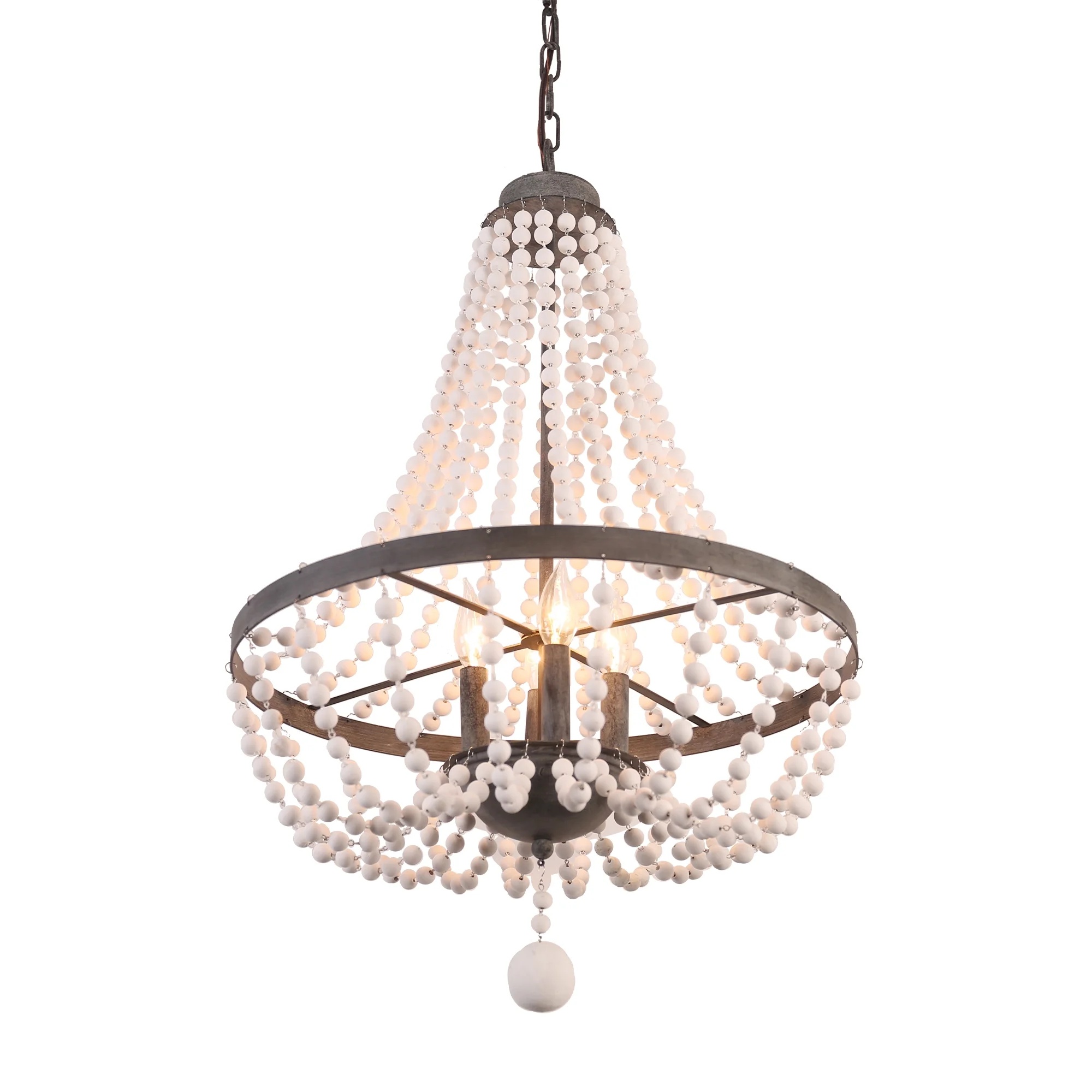 Oaks Aura 4-Light Farmhouse Wood Beaded Chandelier Adjustable Height Black Finish Boho Pendant Lighting - Image 7