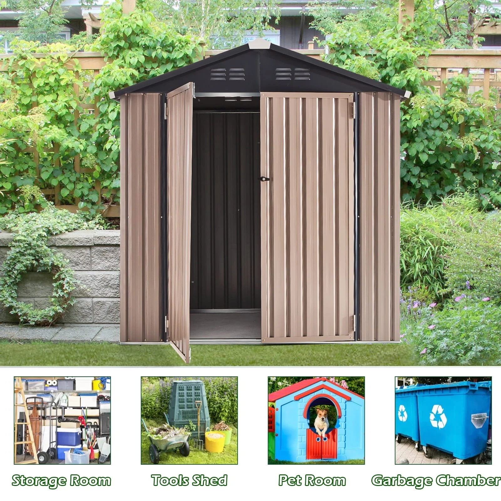 AECOJOY 6' x 4' Outdoor Metal Storage Shed with Lockable Door for Backyard - Image 6