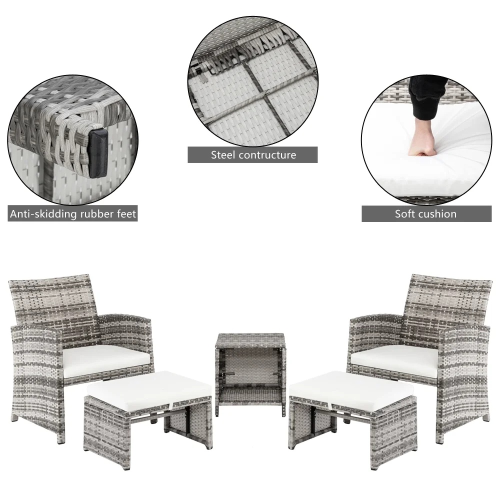 Patio Set Outdoor Furniture, 5 PCS Patio Bistro Set with Glass Coffee Table, Patio Sectional Sofa Conversation Set, Outside Furniture Set for Garden, Backyard, Porch, Balcony, Poolside, JA2936 - Image 4