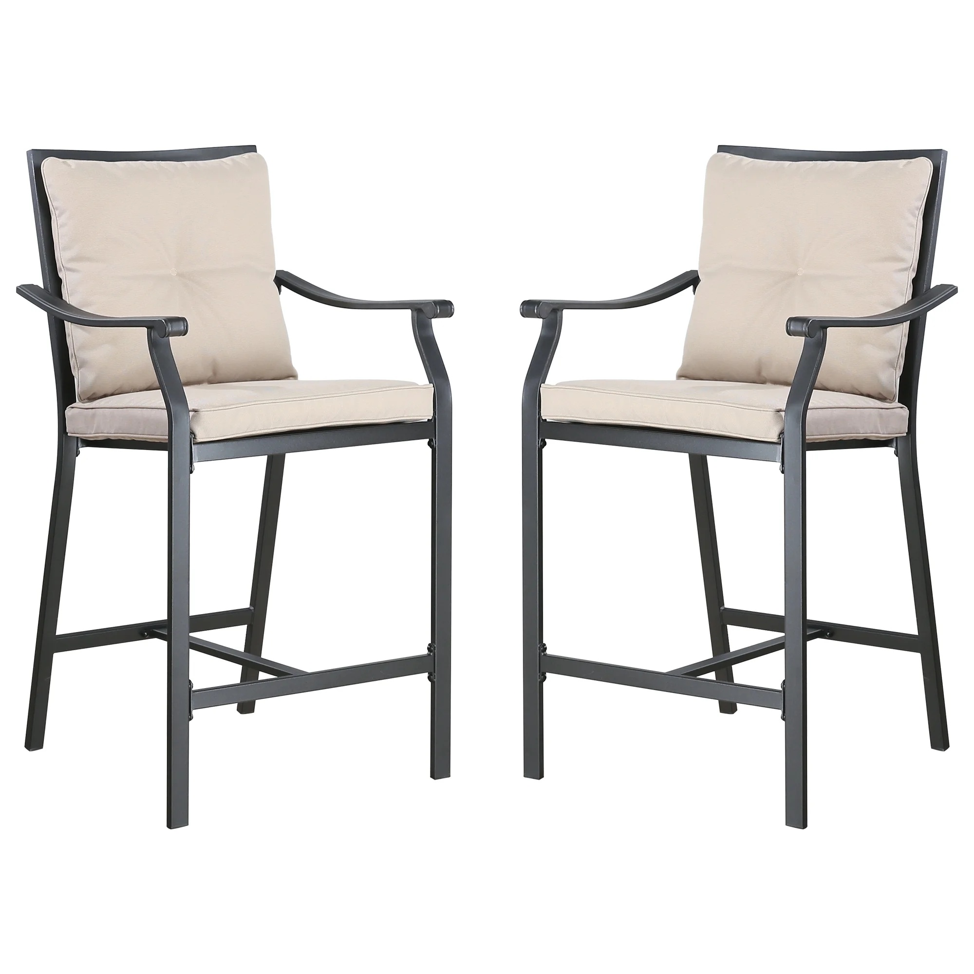 Ulax Furniture Outdoor Bar Stools Metal Patio Counter Height Bar Stool Chairs with Beige Cushion, Set of 2 - Image 13