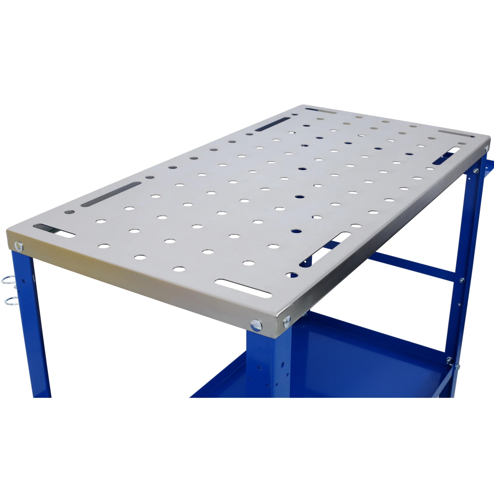 Heavy-Duty 36" x 18" Steel Welding Table 1200lbs Load Capacity Portable Workbench on Wheels with Braking Casters 82 5/8" Fixture Holes & Tool Slots Built-in Tool Tray - Image 7