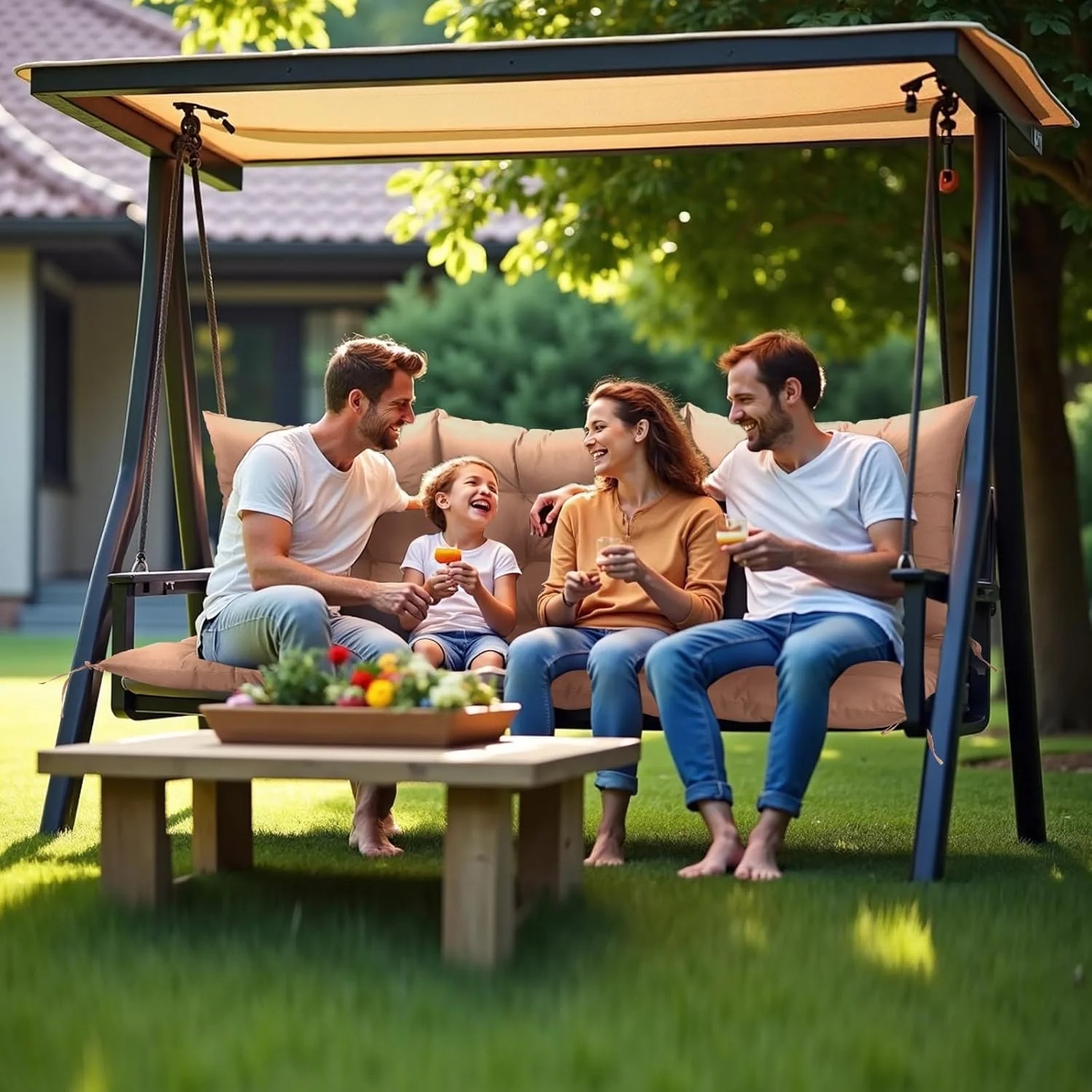 NACATIN 3 Seat Cushion for Outdoor Swing - 60x40 inches, 4" Thick Porch Swing Cushions with Ties and Storage Bag, Waterproof Bench Replacement Cushions for Patio, Outdoor, Backyard and Garden (Khaki) - Image 9