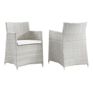 Afuera Living Rattan Outdoor Patio Armchair in Gray/White (Set of 2)