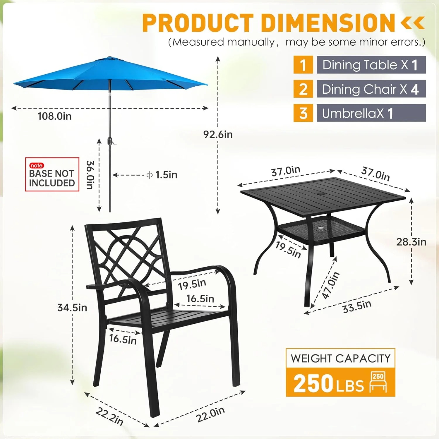SUNCROWN 7-Piece Outdoor Wrought Iron Chairs and Table Patio Dining Furniture Set - 6 Stackable Metal Chairs, 1 Steel Slat Bistro Table and 1 Brown 9Ft Patio Umbrella for Garden Backyard Deck - Image 60