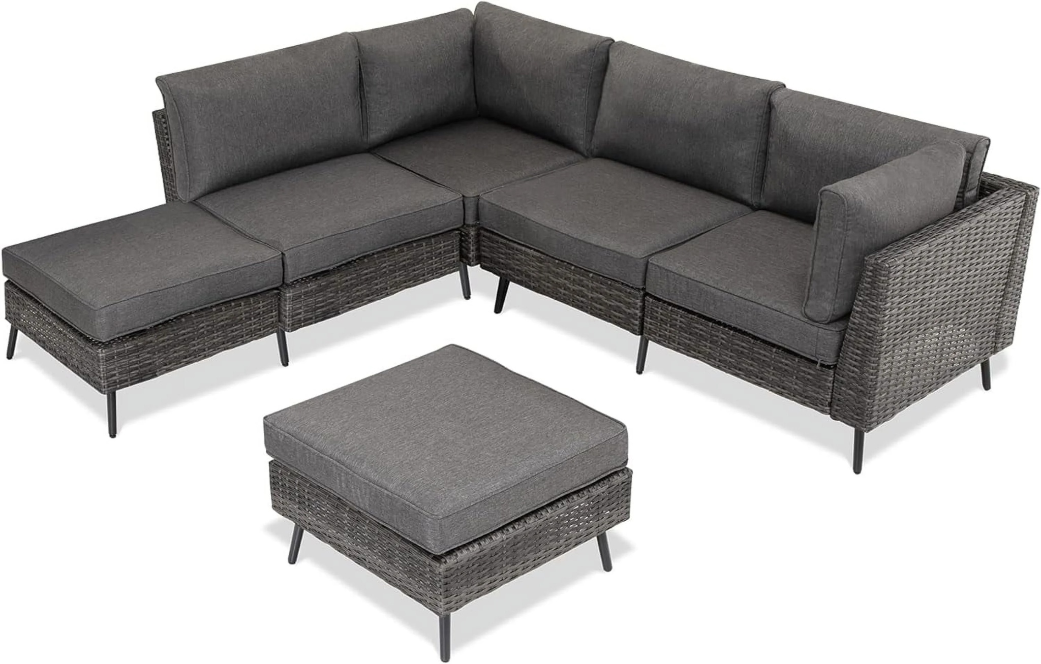 LAUSAINT HOME 6 Pieces Outdoor Furniture Set, Patio Rattan Wicker Sectionals with 4 Chairs and 2 Ottomans, Beige Cushions - Image 29