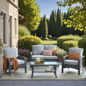 Vcatnet 4 Pieces Outdoor Patio Furniture All-weather Wicker Conversation Set with Coffee Table for Garden,Poolside,Gray