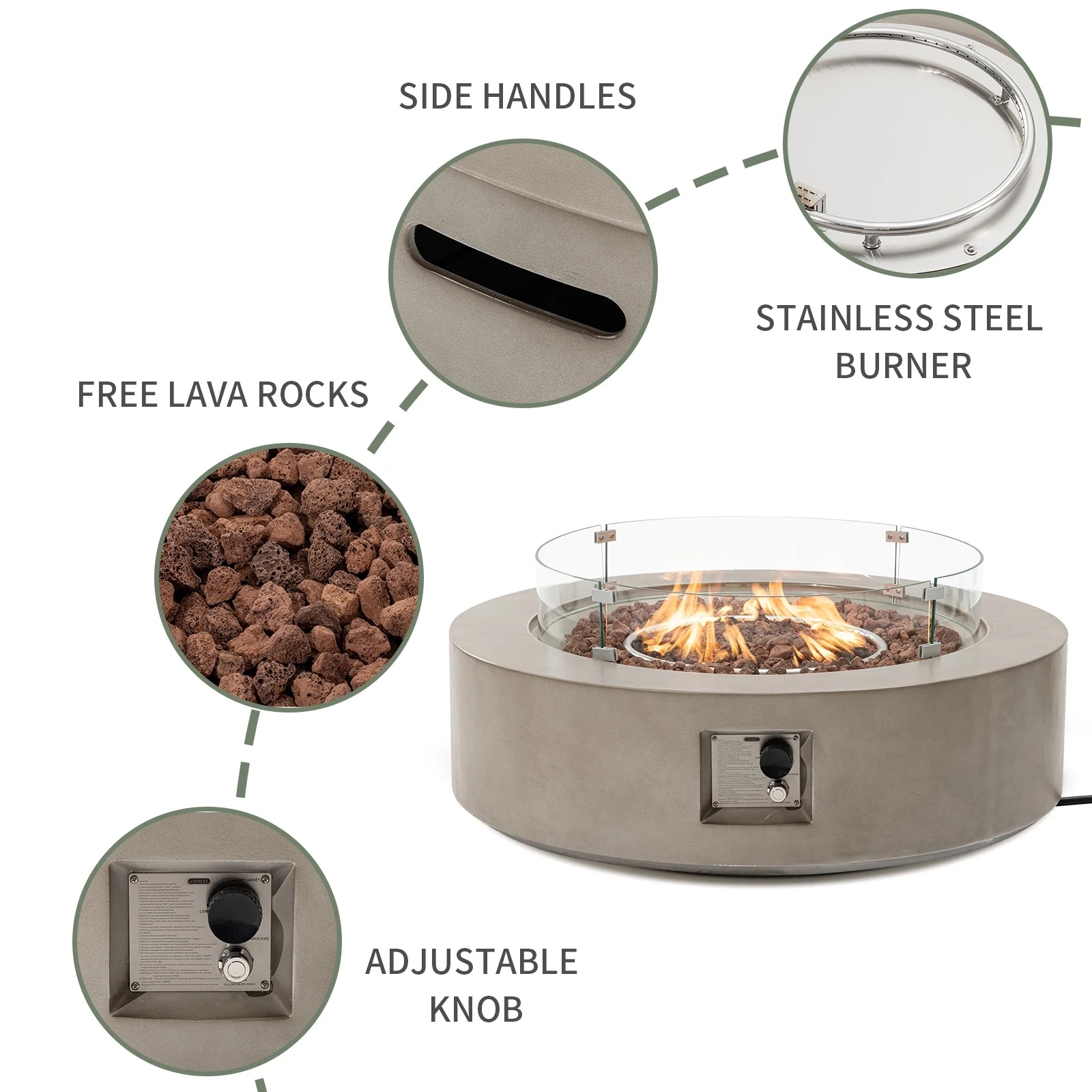 VENTOPYR 40.5-inch Outdoor Propane Fire Pit Coffee Table w Concrete Round Base Patio Heater, 50,000 BTU Stainless Steel Burner, Free Lava Rocks, Wind Guard, Rain Cover - Image 31