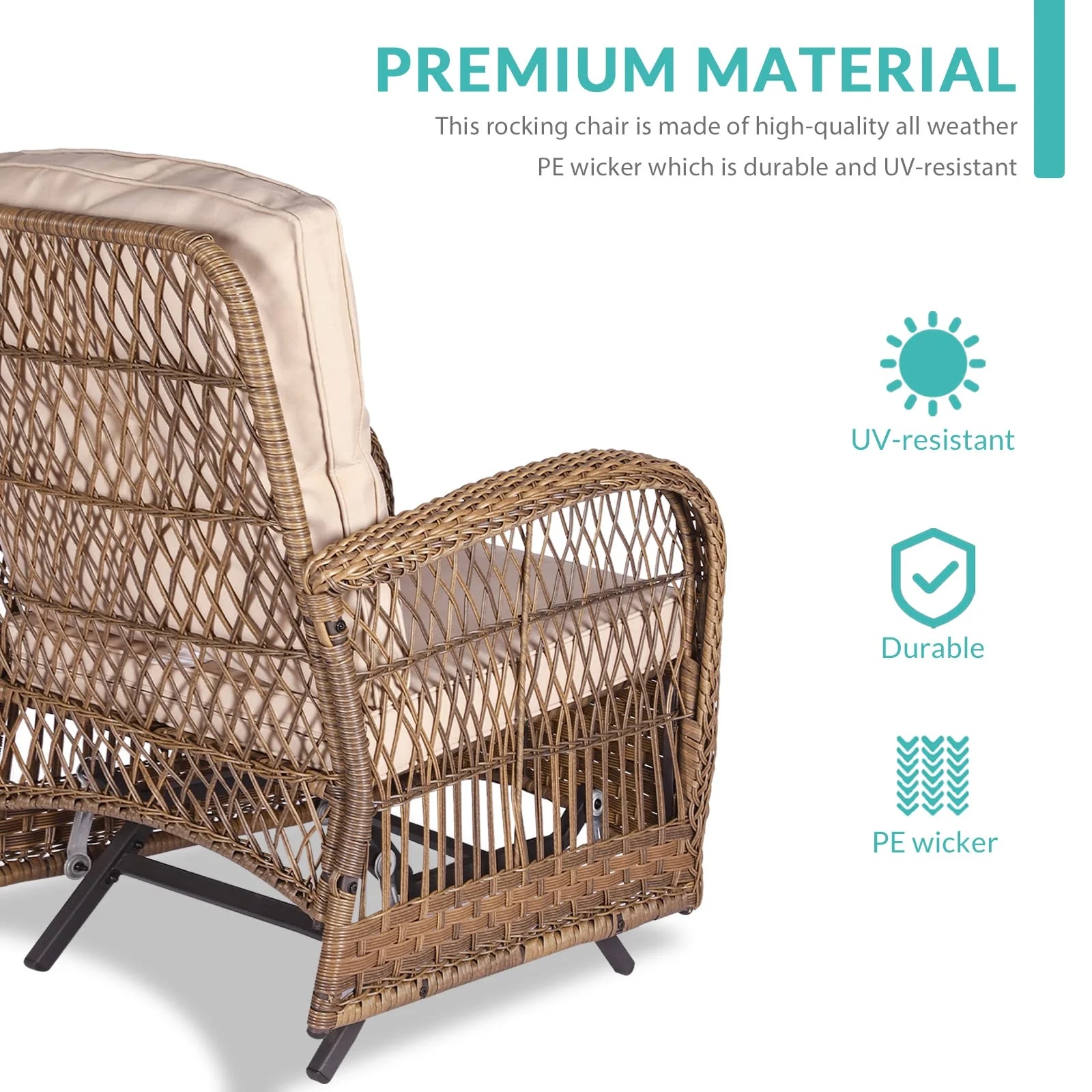 MEETWARM Patio Wicker Rocking Glider Set, All-Weather Outdoor Rattan Patio Rocking Chairs of 2, Patio Conversation Set with Thickened Cushions for Porch Garden & Backyard, Navy Blue - Image 13