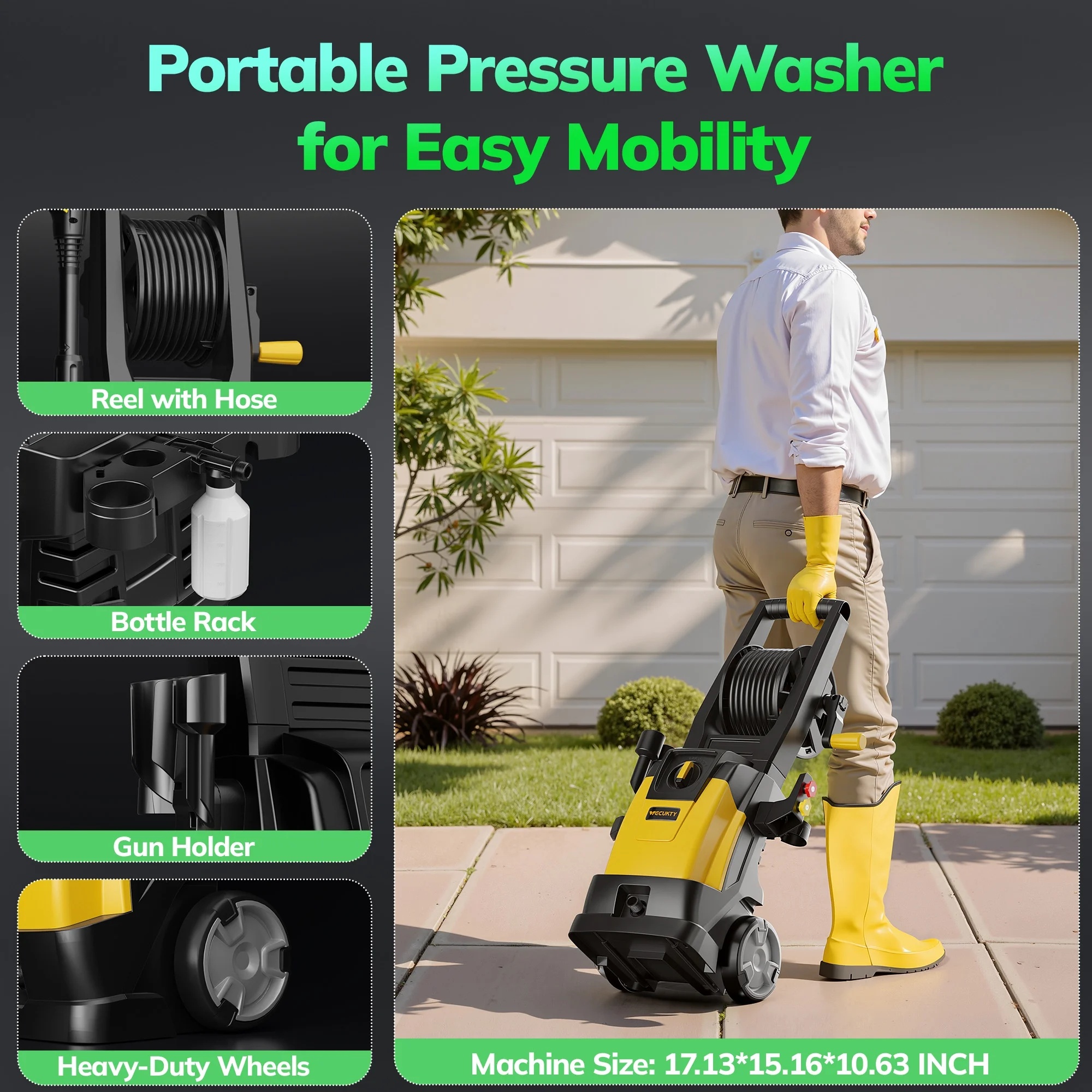 VECUKTY Electric Pressure Washer,4000 PSI Max 2.8 GPM Power Washer with 35FT Cord,20FT Hose,5 Quick Nozzles,Foam Cannon for Car Garden Patio - Image 3
