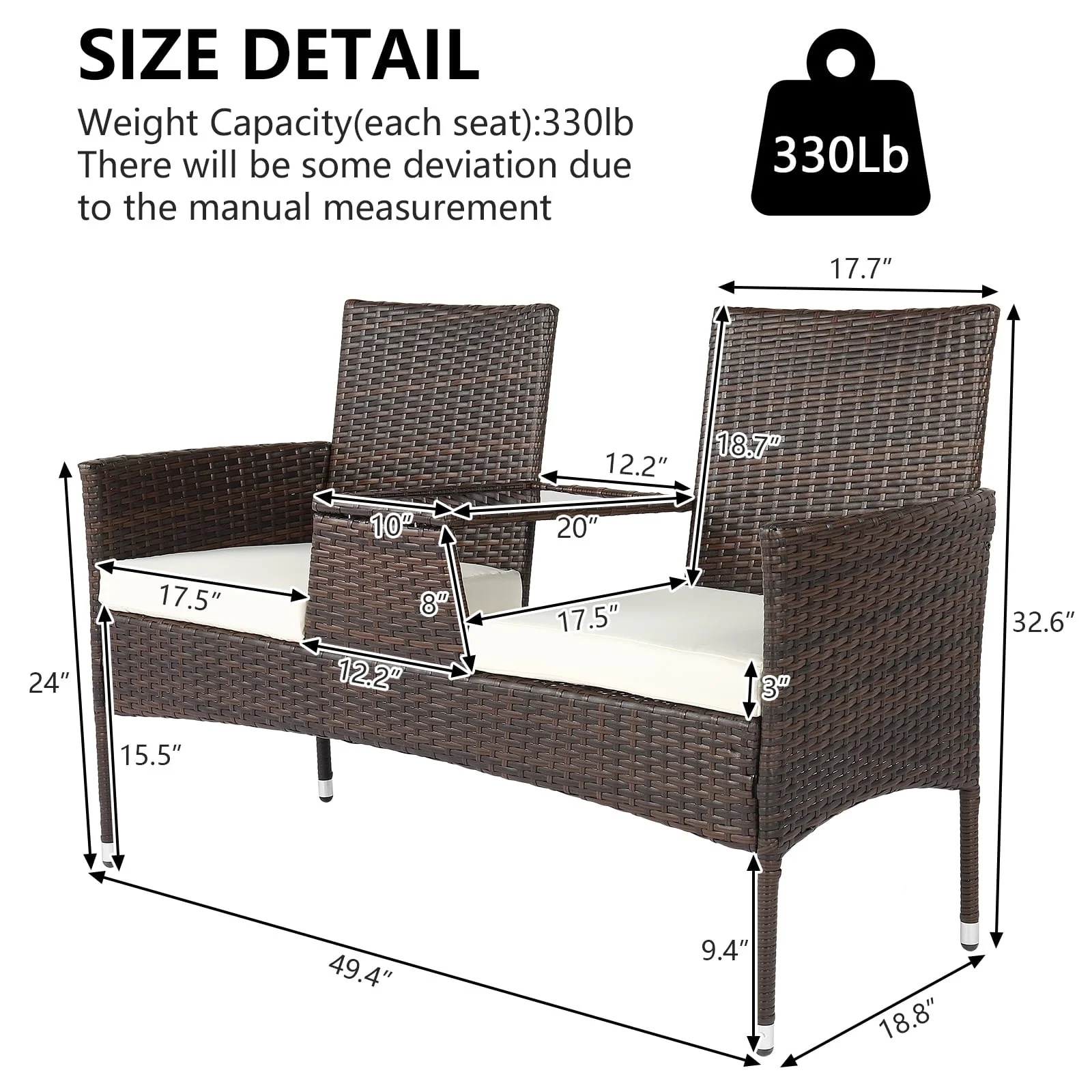 UBesGoo Patio Rattan Loveseat Table Chairs Chat Set with Waterproof Cushion, Outdoor Furniture, Wicker Conversation Set - Image 9
