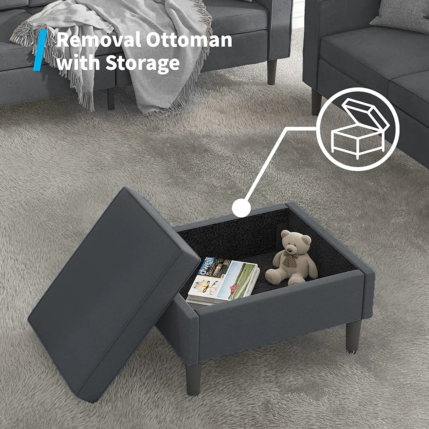 Mjkone Convertible Sectional Sofa Couch, L-Shaped Couch with Storage Ottoman, Couches for Living Room, Living Room Furniture Suitable for Small Space-Apartment/Upstairs Loft/Living Room (Dark Gray) - Image 9