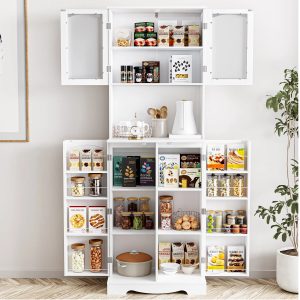 Homfa 71''  4 Doors Kitchen Pantry Cabinet, Tall Pantry Storage Cabinet with Adjustable Shelves, Microwave Cabinet for Dining Room, White