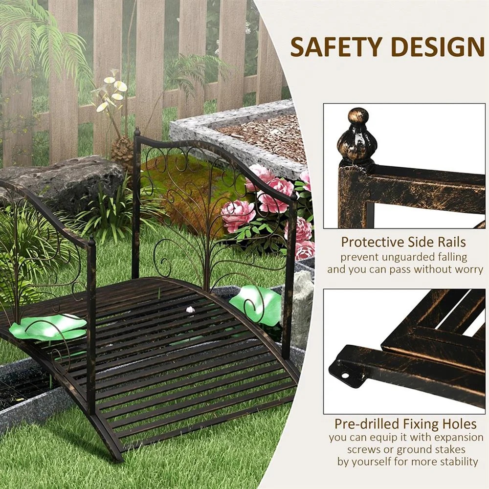 Barara King Outdoor Decor Bridge,Garden Bridge, Metal Arch Backyard Garden Bridge with Safety Siderails, Delicate Scrollwork,Black Bronze - Image 4