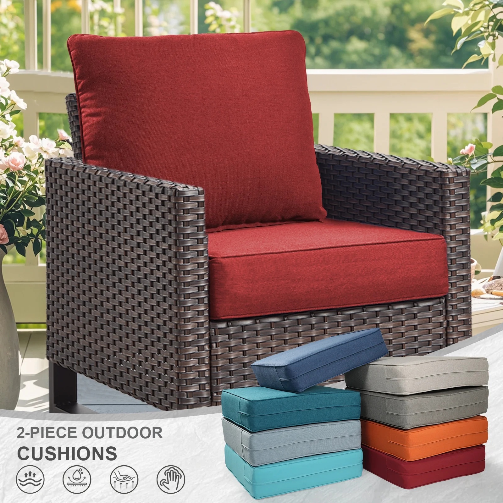 Terraloom 6 Inch Outdoor Cushions 24x24" - Water Resistant 2 Set Deep Seating Patio Chair Back&Seat Cushion for Wicker Rocking Swivel Chairs Loveseat Couch Sectional Sofa in Beige - Image 36