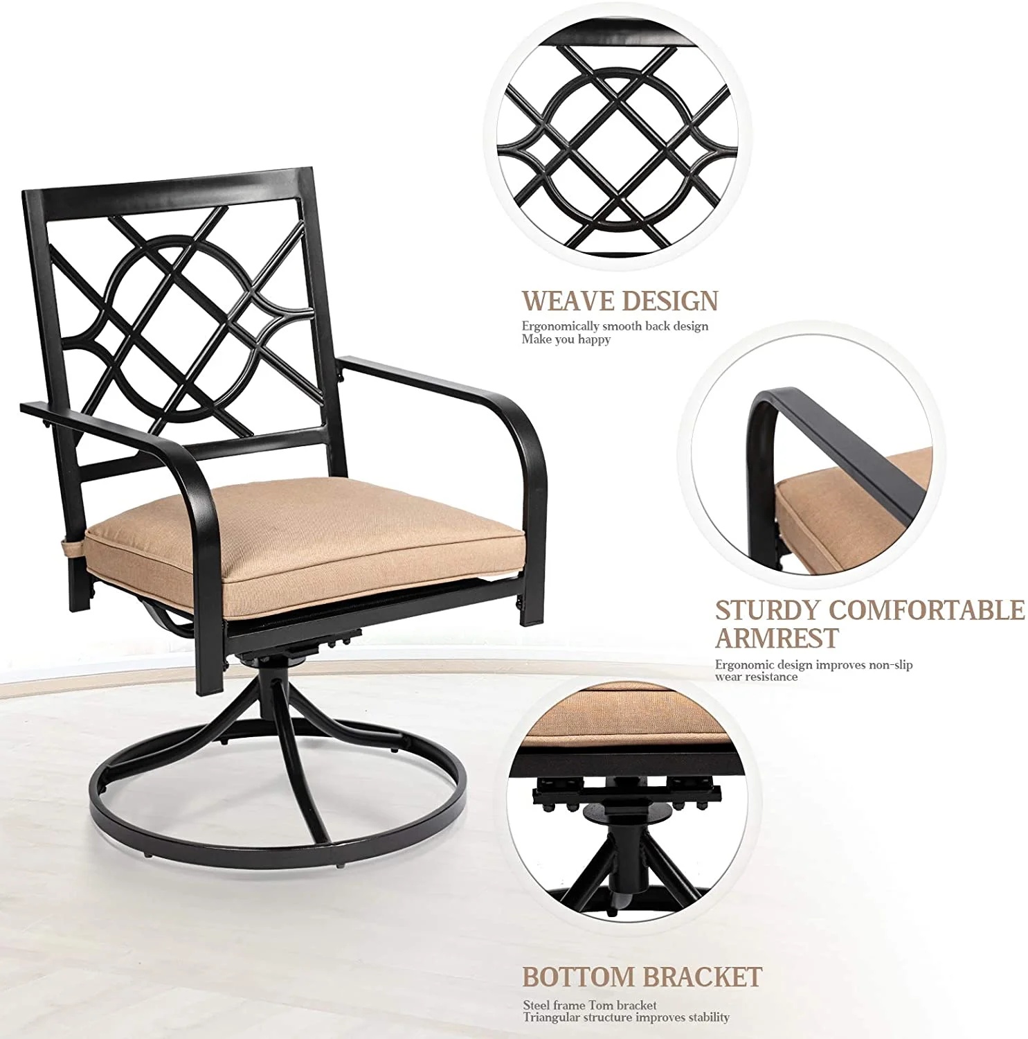 SUNCROWN 7-Piece Outdoor Wrought Iron Chairs and Table Patio Dining Furniture Set - 6 Stackable Metal Chairs, 1 Steel Slat Bistro Table and 1 Brown 9Ft Patio Umbrella for Garden Backyard Deck - Image 52
