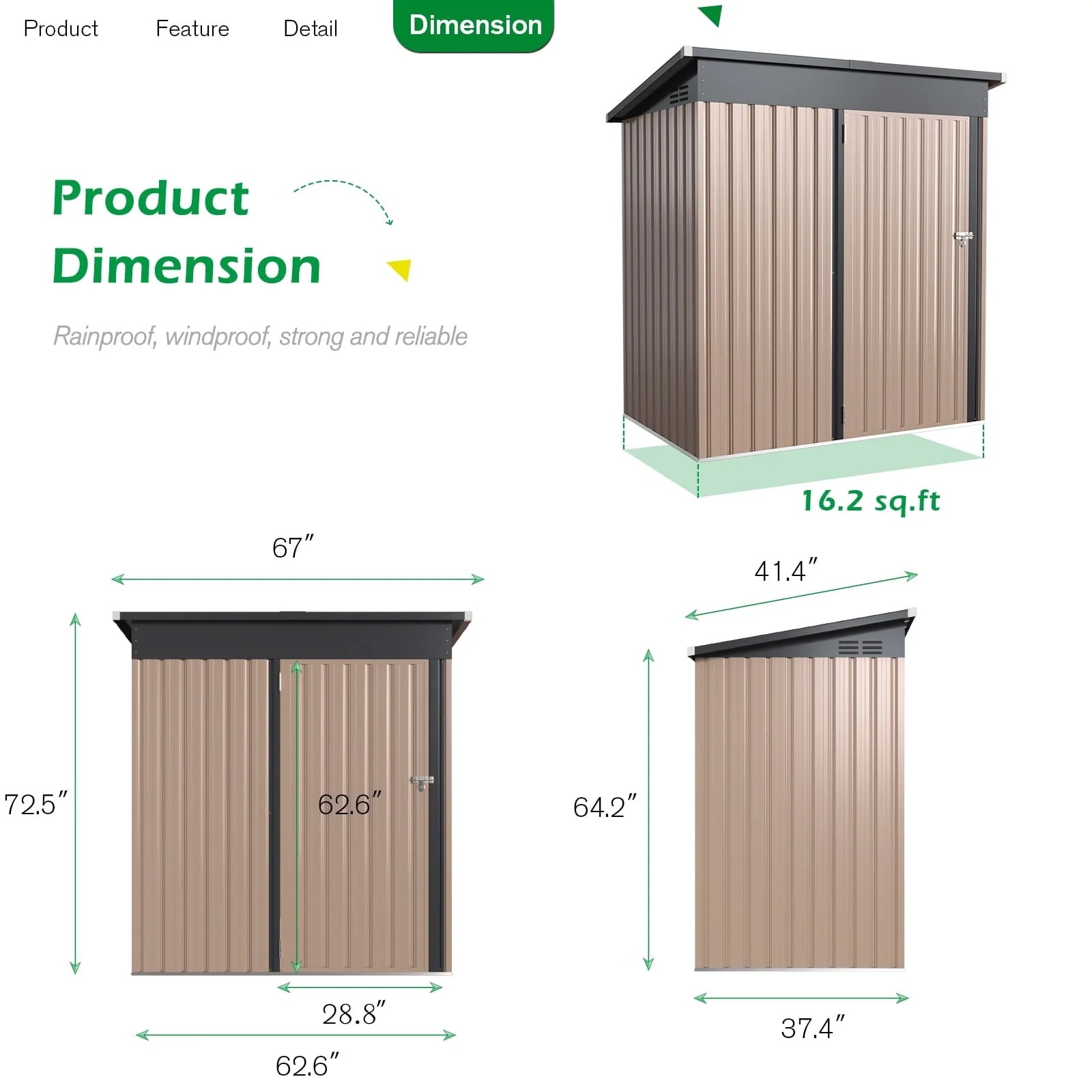 YODOLLA 5 x 3 ft. Outdoor Metal Storage Shed with Sliding Roof & Lockable Door for Backyard, Garden - Image 7