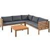 SYNGAR 5 Piece Wood Patio Furniture Set, Outdoor Seating Chat Set with Blue Cushions, Sectional Conversation Sofa Chairs Set with Coffee Table, for Balcony, Backyard, Poolside, Deck, Garden, D8126 - Image 4