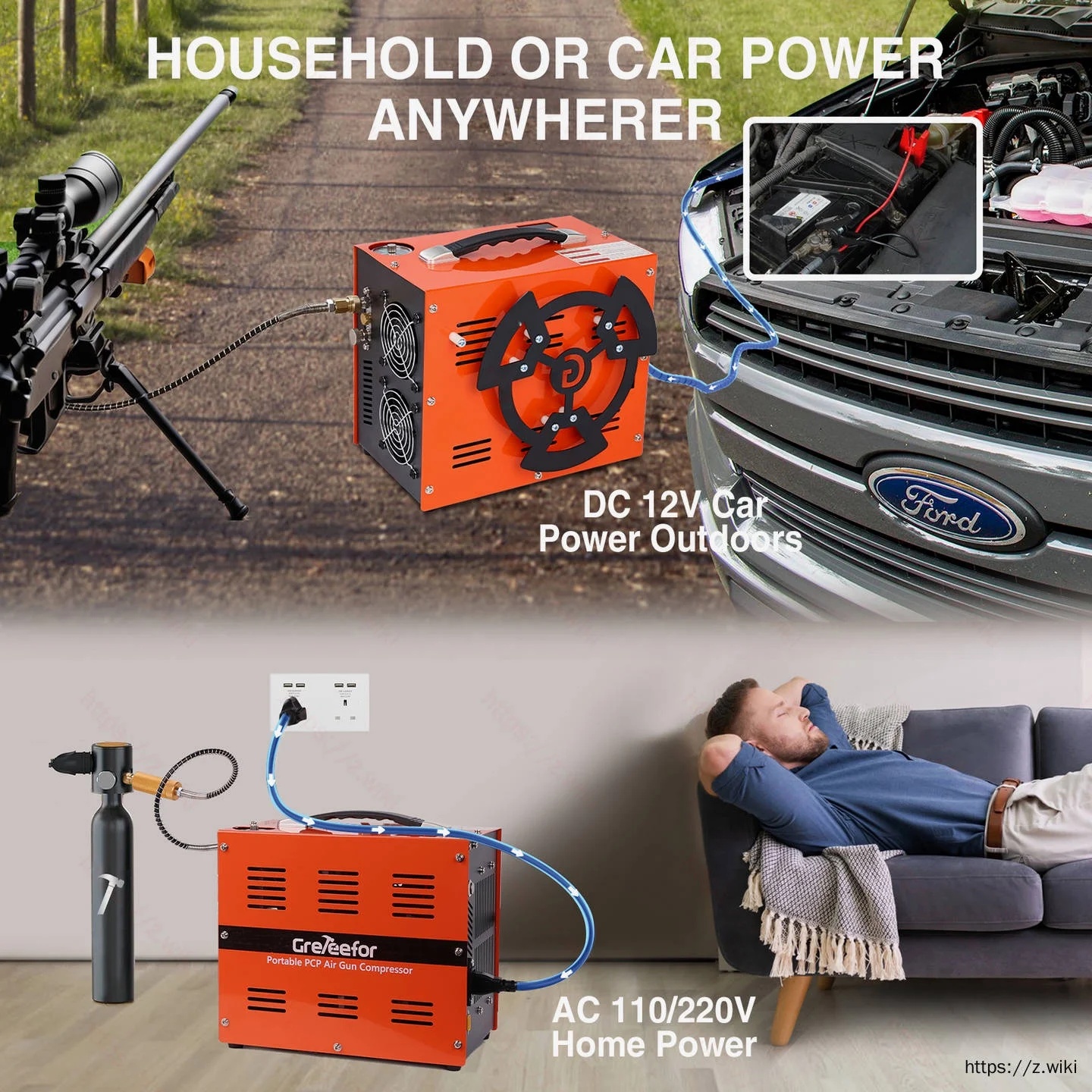 Greteefor PCP Air Compressor, Built-in 600W Adapter, 4500Psi/30Mpa, 350W Motor, 12V DC or 110V/220V AC Power, Auto Stop, Water/Oil free &Cooling Fan for Air Rifle, Paintball, HPA Tanks LightWeight - Image 11