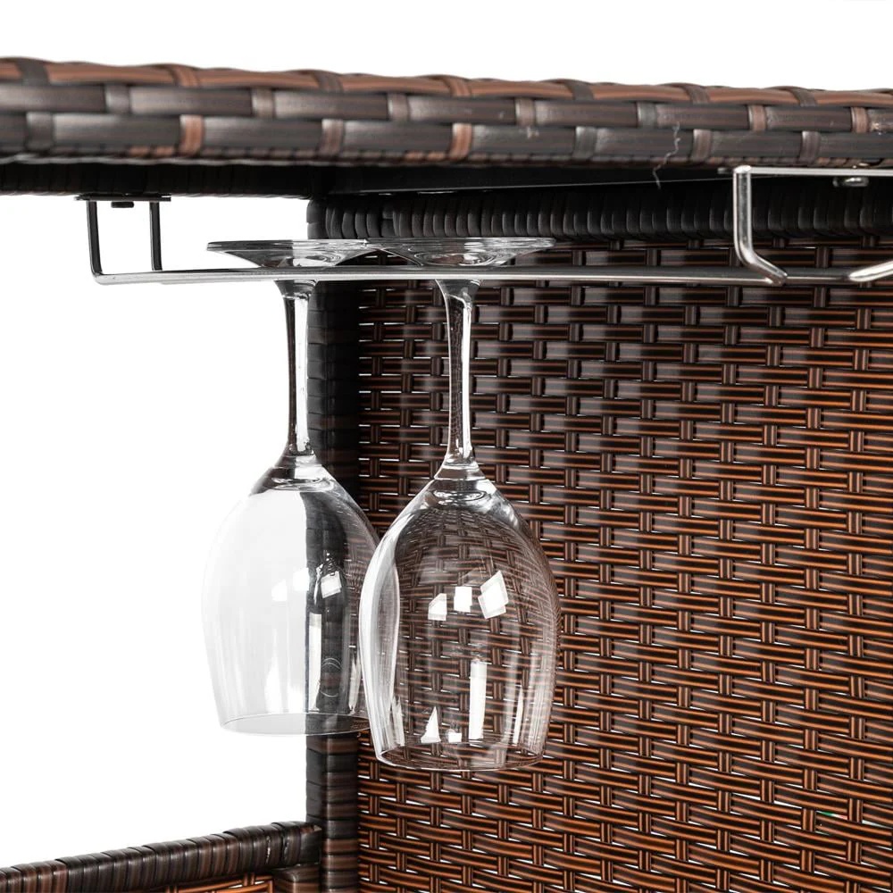 UBesGoo Outdoor Patio Rattan Wicker Bar Counter Table with 2 Storage Shelves - Image 7