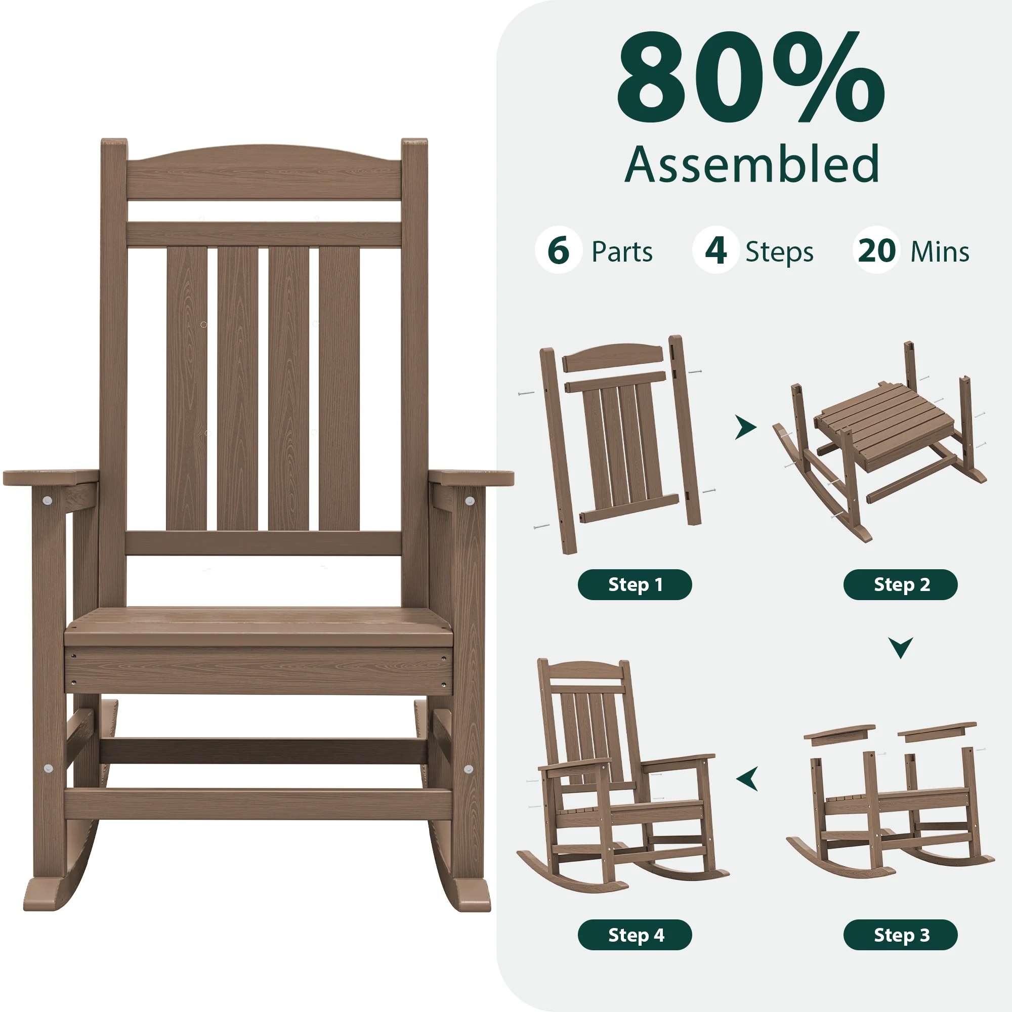 KINGYES HDPE Outdoor Rocking Chairs Set of 2,HDPE Patio Rocker for Porch,Black - Image 34