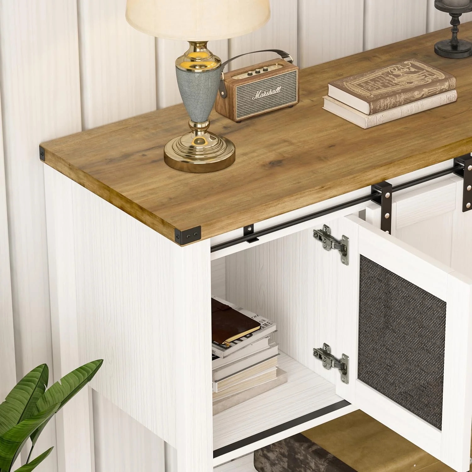 Catrimown 47" Sideboard Buffet Cabinet with Storage, Farmhouse Coffee Bar Cabinet for Living Room Entryway, White - Image 3