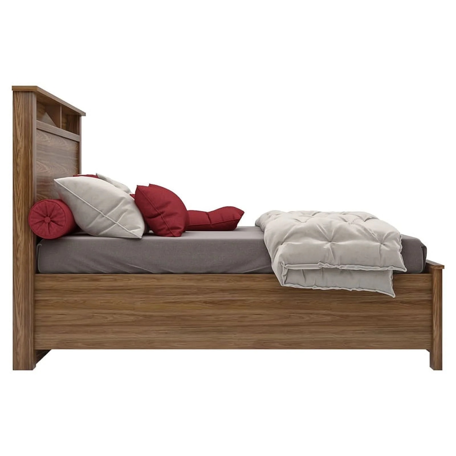 Bowery Hill Modern Design Wood Queen Bed with 2 Drawer Storage and Headboard in Oak - Image 2