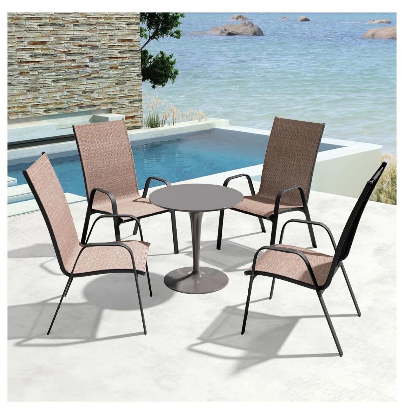 Patio Dining Chairs Set of 4, Outdoor Stackable Dining Furniture Set, All Weather Dining Set for Lawn, Garden, Backyard, Poolside, Black - Image 7