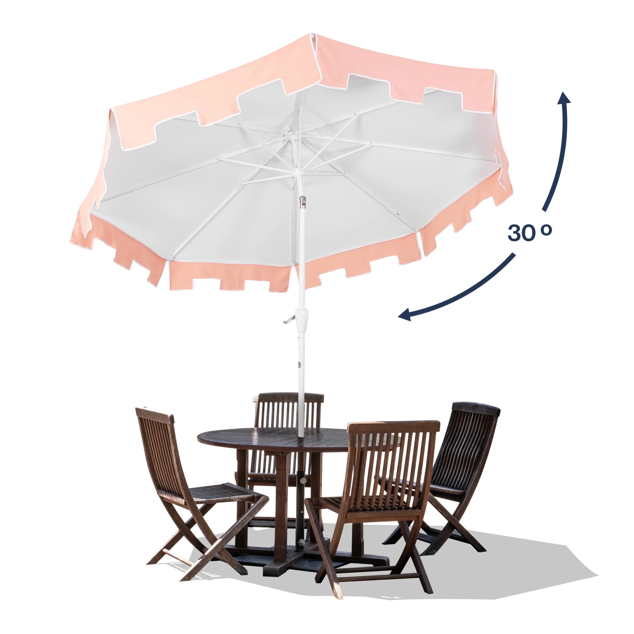 JONATHAN Y Baiona 9 ft. Market Patio Umbrella, Classic Mid-Century with UV Protection, Auto-Tilt, Crank and Wind Vent, White/Coral Pink - Image 8