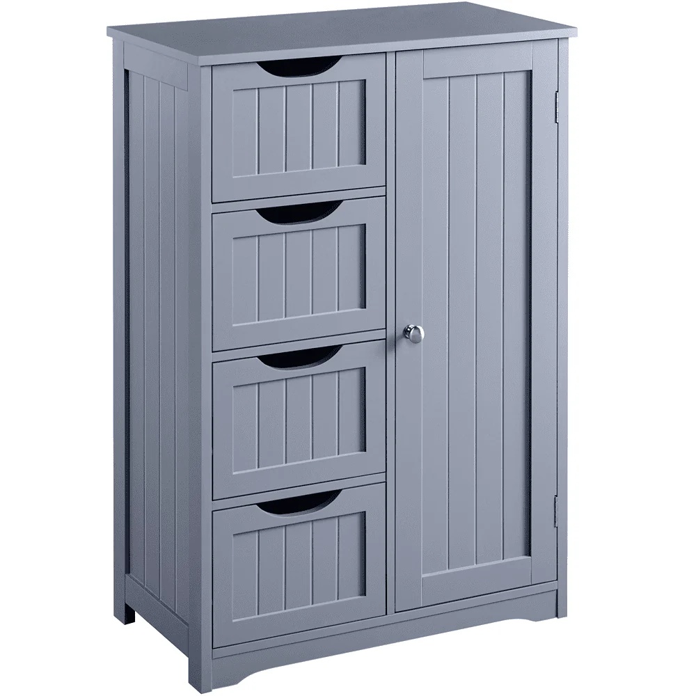 Easyfashion Wooden Bathroom Cabinet Bathroom Storage Unit with 4 Drawers, Gray - Image 5